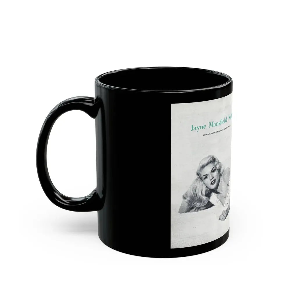 Jayne Mansfield #316 - Pages 40 & 41 Pages 1 & 2 of 6 featuring, Jayne+1 B&W Centerfold & Article from Pageant Digest Mag. June '55 (Vintage Female Icon) Black Coffee Mug - Go Mug Yourself