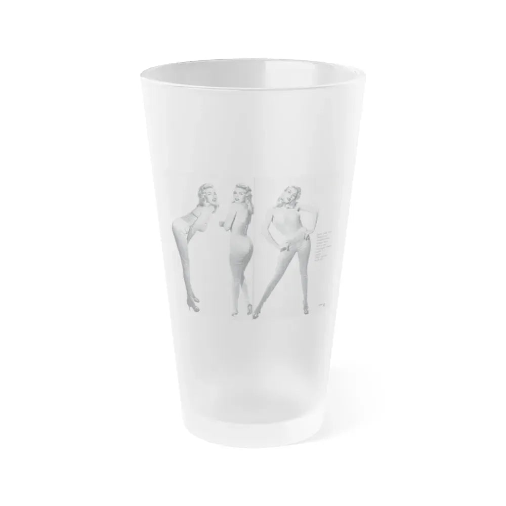 Jayne Mansfield #317 - Pages 42 & 43 Pages 3 & 4 of 6 featuring, Jayne+3 B&W Photos & Caption from Pageant Digest Mag. June '55 (Vintage Female Icon) Frosted Pint Glass 16oz 16oz Frosted - Go Mug Yourself