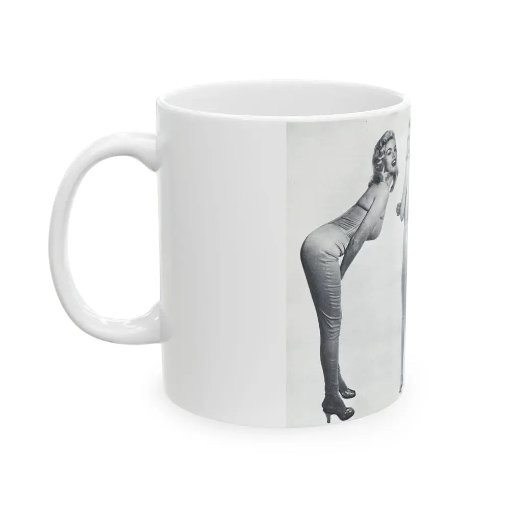 Jayne Mansfield #317 - Pages 42 & 43 Pages 3 & 4 of 6 featuring, Jayne+3 B&W Photos & Caption from Pageant Digest Mag. June '55 (Vintage Female Icon) White Coffee Mug - Go Mug Yourself