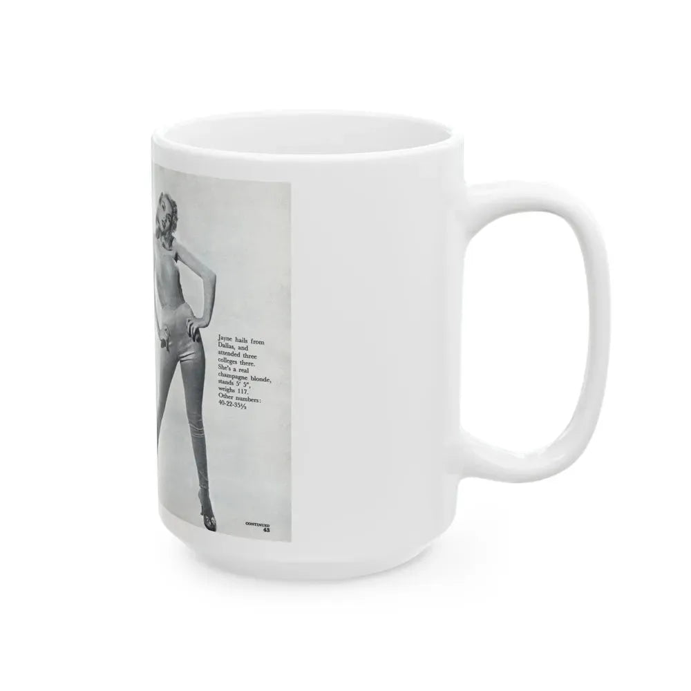 Jayne Mansfield #317 - Pages 42 & 43 Pages 3 & 4 of 6 featuring, Jayne+3 B&W Photos & Caption from Pageant Digest Mag. June '55 (Vintage Female Icon) White Coffee Mug - Go Mug Yourself