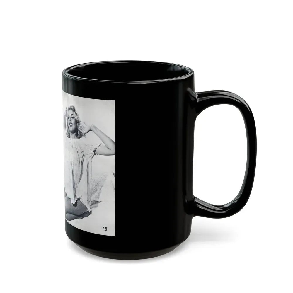 Jayne Mansfield #318 - Pages 43 & 44 Pages 5 & 6 of 6 featuring, Jayne+3 B&W Photos & Caption from Pageant Digest Mag. June '55 (Vintage Female Icon) Black Coffee Mug - Go Mug Yourself