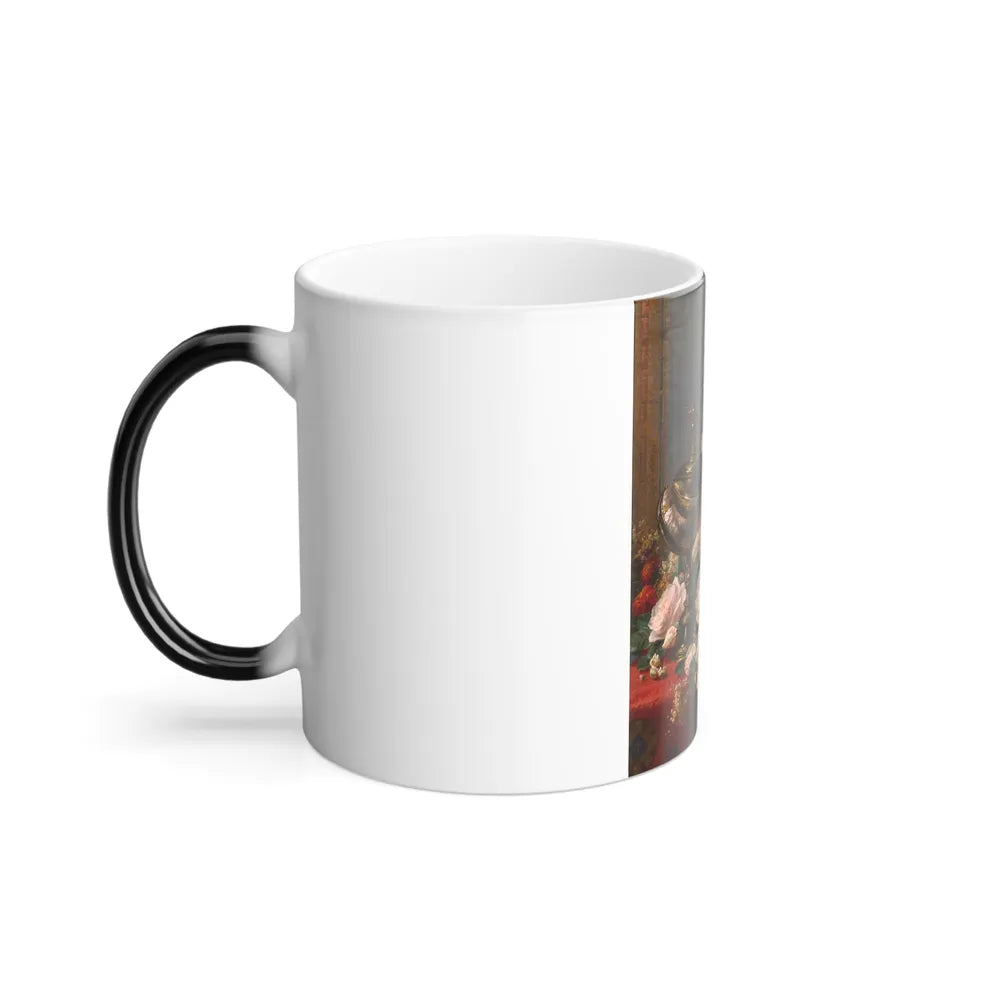 Jean-Baptiste Robie (1821-1910) A Still Life with Roses, Grapes, and a Silver Inlaid Nautilus Shell - Oi-0 - Color Changing Mug 11oz - Go Mug Yourself