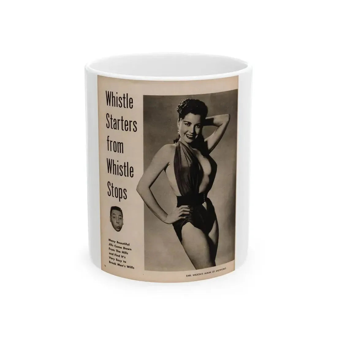 Jeanne Carmen #103 - 1 Page, 1 B&W Photo & Caption from Earl Wilson's Showgirls '56 (Vintage Female Icon) White Coffee Mug 11oz - Go Mug Yourself