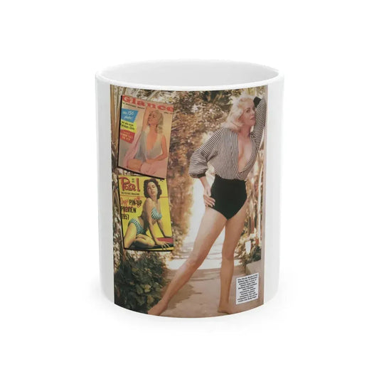 Jeanne Carmen #115 - Pages 1 of 14 with, Color Photo & Color Mag. Covers from Femme Fatales Mag. Oct. '95 (Vintage Female Icon) White Coffee Mug 11oz - Go Mug Yourself