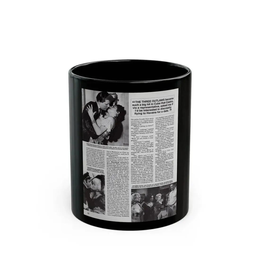 Jeanne Carmen #117 - Pages 3 of 14 with, 3 B&W Movie Stills & Article from Femme Fatales Mag. Oct. '95 (Vintage Female Icon) Black Coffee Mug 11oz - Go Mug Yourself