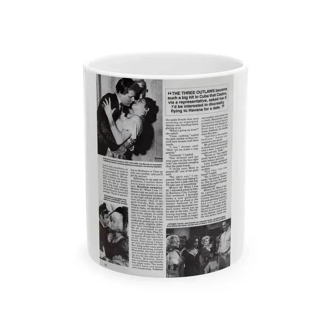 Jeanne Carmen #117 - Pages 3 of 14 with, 3 B&W Movie Stills & Article from Femme Fatales Mag. Oct. '95 (Vintage Female Icon) White Coffee Mug 11oz - Go Mug Yourself