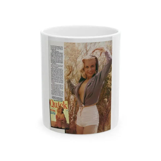 Jeanne Carmen #120 - Pages 6 of 14 with, Large Color Photo & Small Color Mag. Cover & Article from Femme Fatales Mag. Oct. '95 (Vintage Female Icon) White Coffee Mug 11oz - Go Mug Yourself