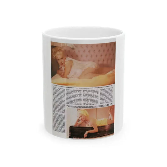 Jeanne Carmen #122 - Pages 8 of 14 with, 2 Large Color Photos as a blonde & Article from Femme Fatales Mag. Oct. '95 (Vintage Female Icon) White Coffee Mug 11oz - Go Mug Yourself