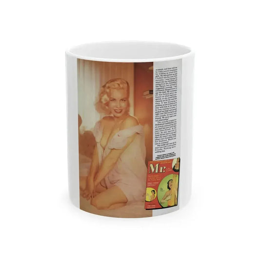 Jeanne Carmen #123 - Pages 9 of 14 with, 1 Large Color Photo as blonde, 1 Small Mag. Cover & Article from Magazine Cover (Vintage Female Icon) White Coffee Mug 11oz - Go Mug Yourself