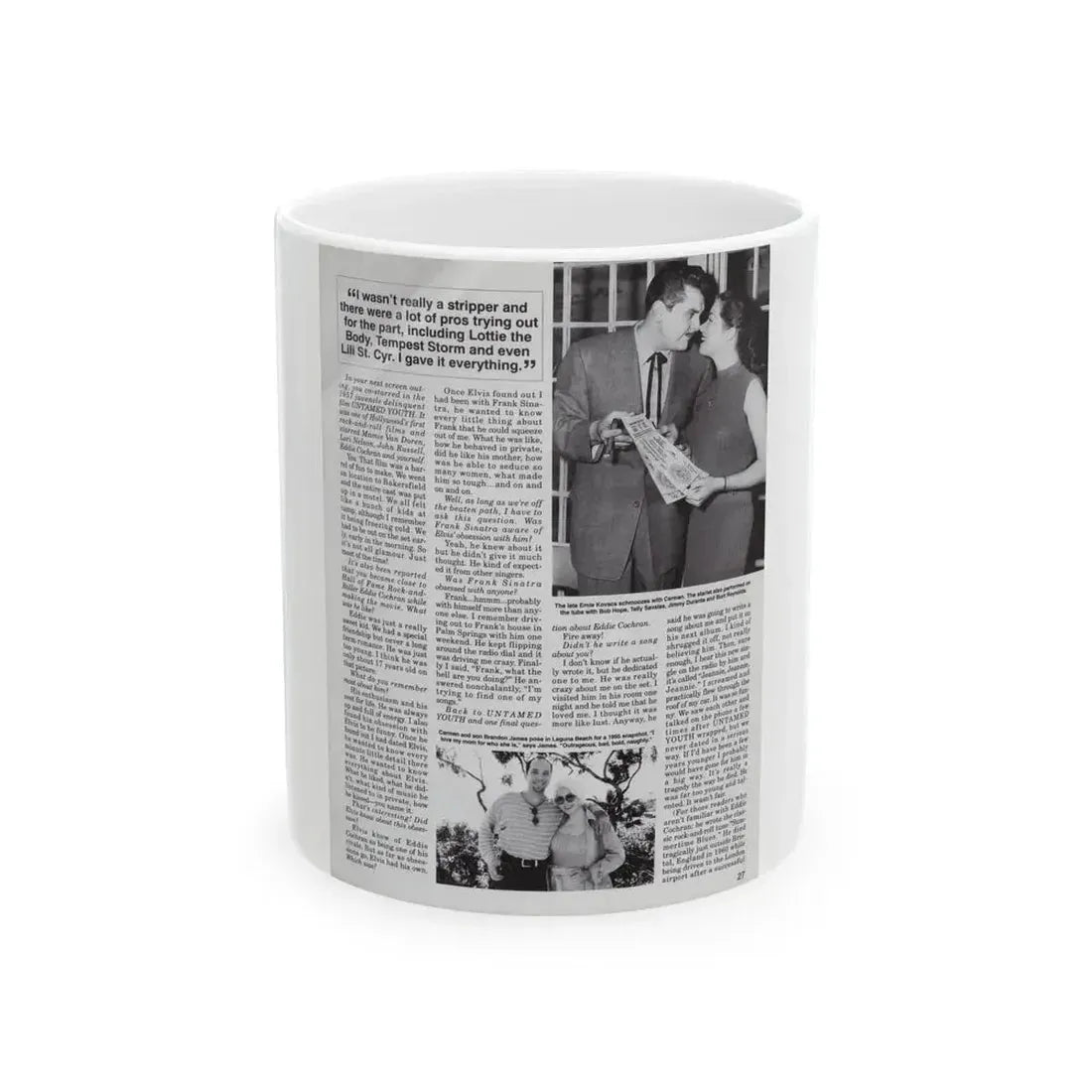 Jeanne Carmen #124 - Pages 10 of 14 with, 2 B&W Moie Stills & Article from Femme Fatales Mag. Oct. '95 (Vintage Female Icon) White Coffee Mug 11oz - Go Mug Yourself
