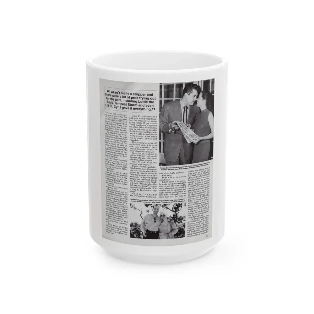 Jeanne Carmen #124 - Pages 10 of 14 with, 2 B&W Moie Stills & Article from Femme Fatales Mag. Oct. '95 (Vintage Female Icon) White Coffee Mug 15oz - Go Mug Yourself