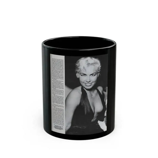 Jeanne Carmen #126 - Pages 12 of 14 with, 1 Large B&W Photo as a blonde & Article from Femme Fatales Mag. Oct. '95 (Vintage Female Icon) Black Coffee Mug 11oz - Go Mug Yourself