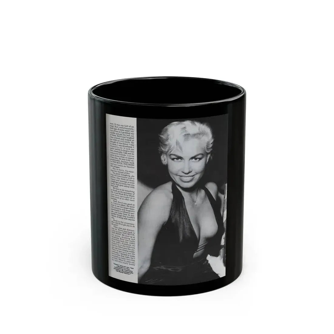 Jeanne Carmen #126 - Pages 12 of 14 with, 1 Large B&W Photo as a blonde & Article from Femme Fatales Mag. Oct. '95 (Vintage Female Icon) Black Coffee Mug 11oz - Go Mug Yourself