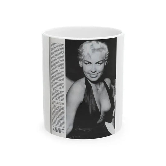 Jeanne Carmen #126 - Pages 12 of 14 with, 1 Large B&W Photo as a blonde & Article from Femme Fatales Mag. Oct. '95 (Vintage Female Icon) White Coffee Mug 11oz - Go Mug Yourself