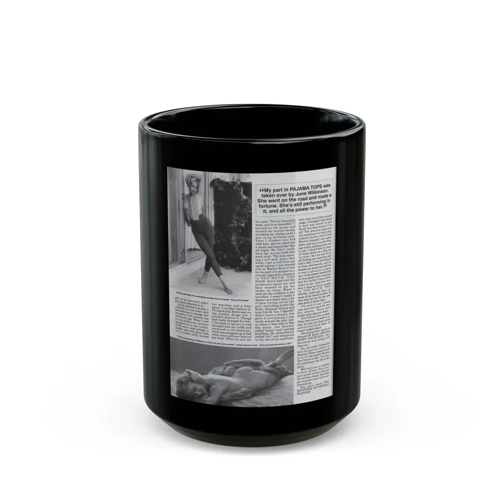 Jeanne Carmen #127 - Pages 13 of 14 with, 2 B&W Photos as a blonde & Article from Femme Fatales Mag. Oct. '95 (Vintage Female Icon) Black Coffee Mug 15oz - Go Mug Yourself