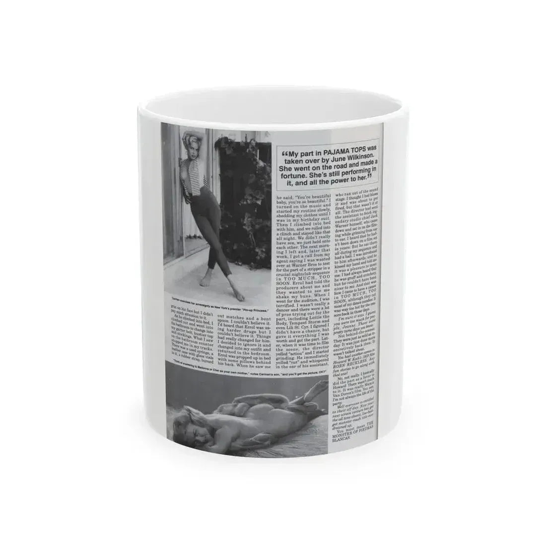 Jeanne Carmen #127 - Pages 13 of 14 with, 2 B&W Photos as a blonde & Article from Femme Fatales Mag. Oct. '95 (Vintage Female Icon) White Coffee Mug 11oz - Go Mug Yourself