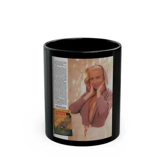 Jeanne Carmen #128 - Pages 14 of 14 with, 1 Large Color Photo as a blonde & Article from Femme Fatales Mag. Oct. '95 (Vintage Female Icon) Black Coffee Mug 11oz - Go Mug Yourself