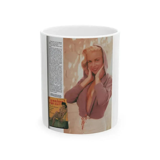 Jeanne Carmen #128 - Pages 14 of 14 with, 1 Large Color Photo as a blonde & Article from Femme Fatales Mag. Oct. '95 (Vintage Female Icon) White Coffee Mug 11oz - Go Mug Yourself