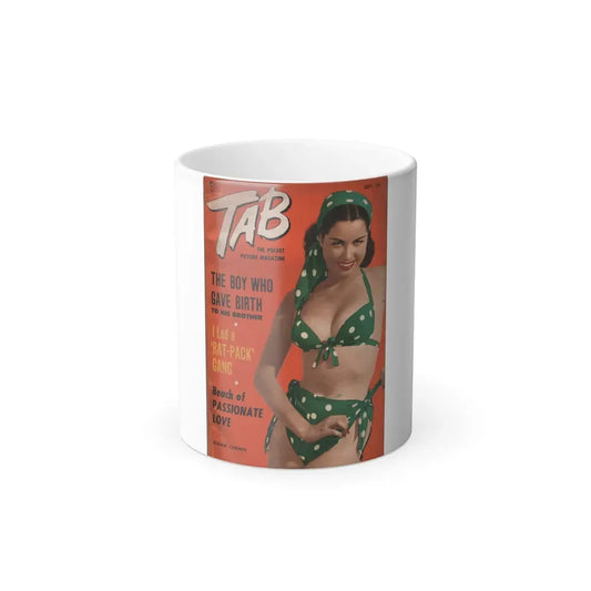 Jeanne Carmen #130 - Jeanne on Front Cover in Color & spread from TAB Digest Mag. Sept '54 (Vintage Female Icon) Color Changing Coffee Mug 11oz - Go Mug Yourself