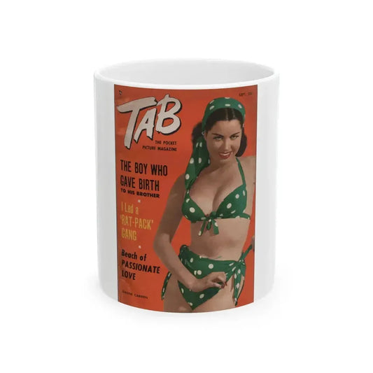 Jeanne Carmen #130 - Jeanne on Front Cover in Color & spread from TAB Digest Mag. Sept '54 (Vintage Female Icon) White Coffee Mug 11oz - Go Mug Yourself