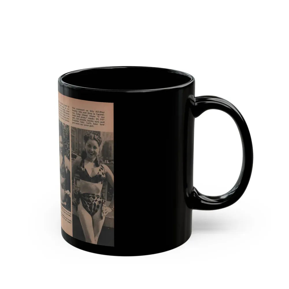 Jeanne Carmen #131 - Pages 1 & 2 of 2 with, 3 B&W Photos from TAB Digest Mag. Sept. '54 (Vintage Female Icon) Black Coffee Mug - Go Mug Yourself
