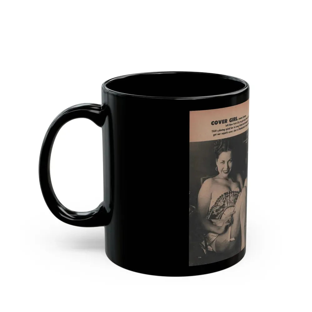 Jeanne Carmen #131 - Pages 1 & 2 of 2 with, 3 B&W Photos from TAB Digest Mag. Sept. '54 (Vintage Female Icon) Black Coffee Mug - Go Mug Yourself