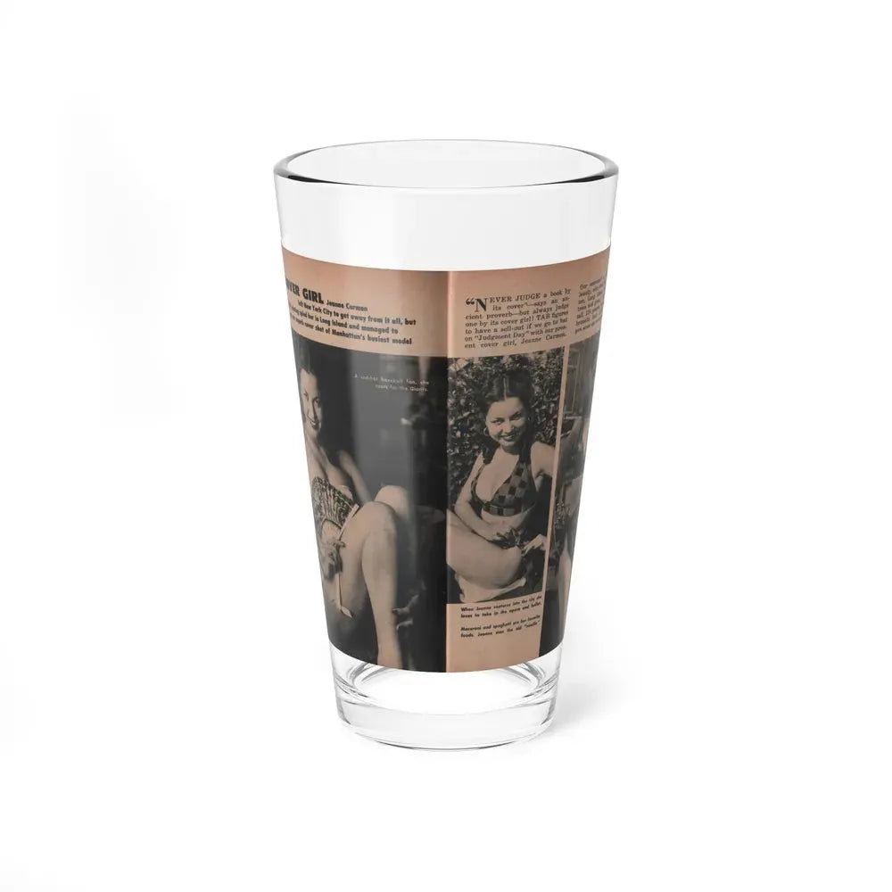 Jeanne Carmen #131 - Pages 1 & 2 of 2 with, 3 B&W Photos from TAB Digest Mag. Sept. '54 (Vintage Female Icon) Pint Glass 16oz 16oz - Go Mug Yourself