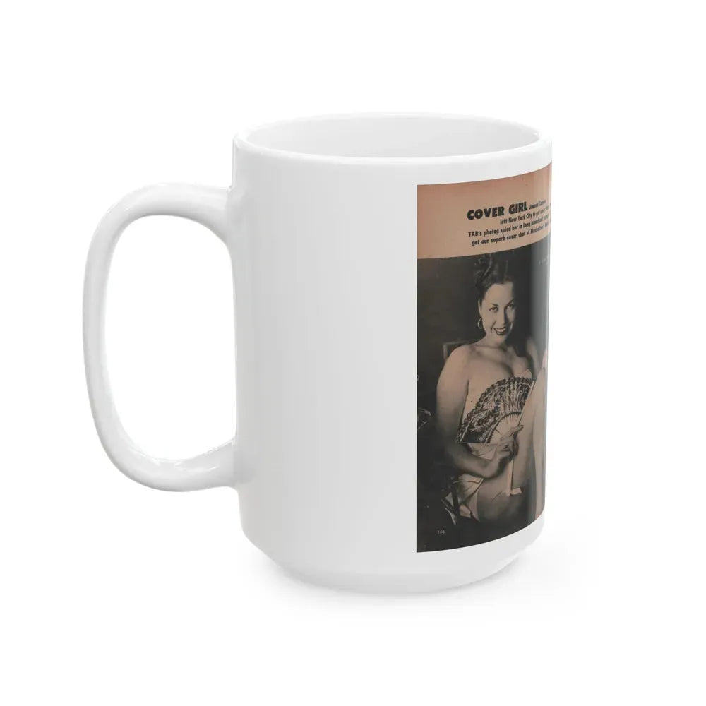 Jeanne Carmen #131 - Pages 1 & 2 of 2 with, 3 B&W Photos from TAB Digest Mag. Sept. '54 (Vintage Female Icon) White Coffee Mug - Go Mug Yourself