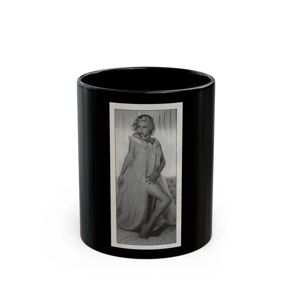 Jeanne Carmen #146 - Celebrity Sleuth Magazine B&W Photo Cropped (Vintage Female Icon) Black Coffee Mug 11oz - Go Mug Yourself