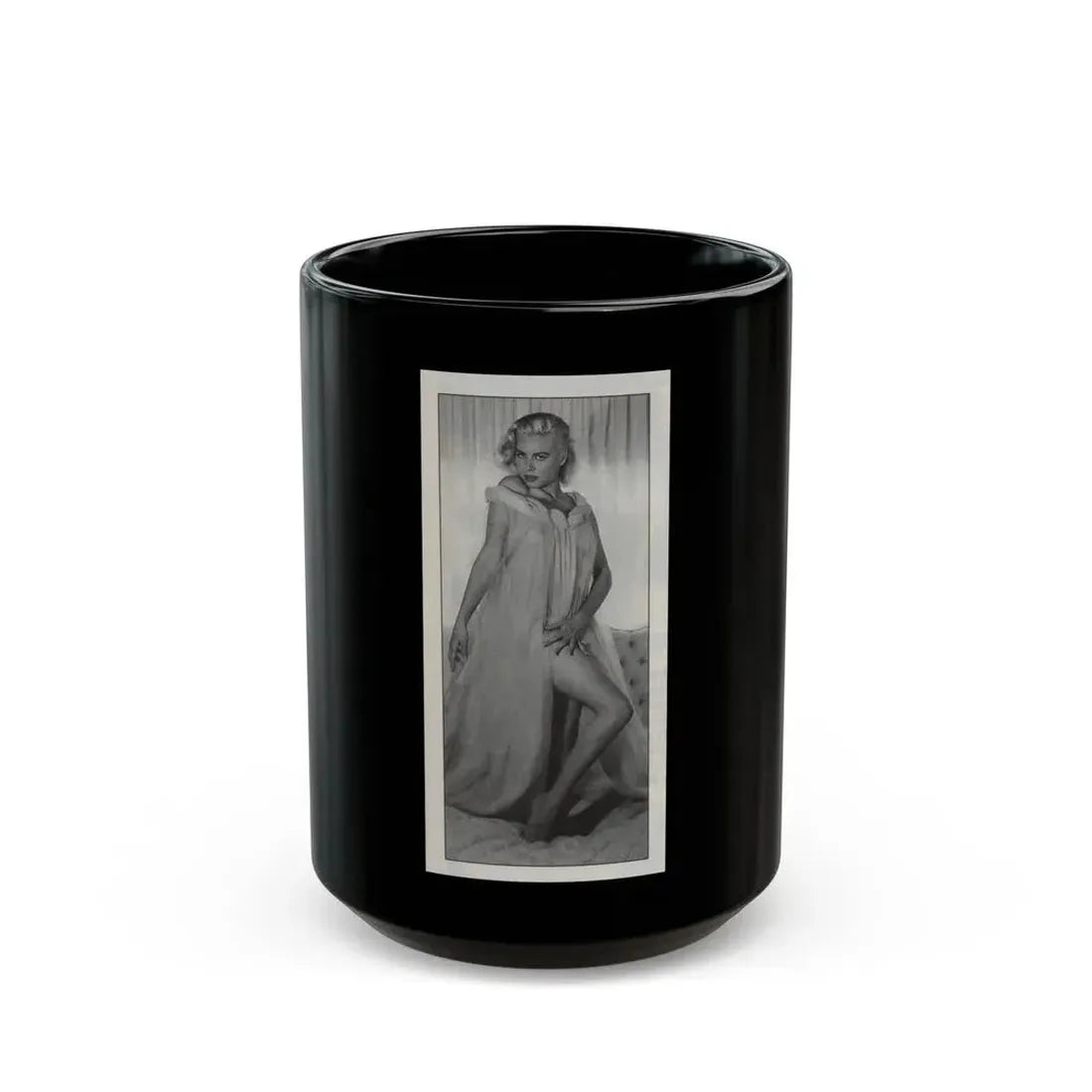 Jeanne Carmen #146 - Celebrity Sleuth Magazine B&W Photo Cropped (Vintage Female Icon) Black Coffee Mug 15oz - Go Mug Yourself