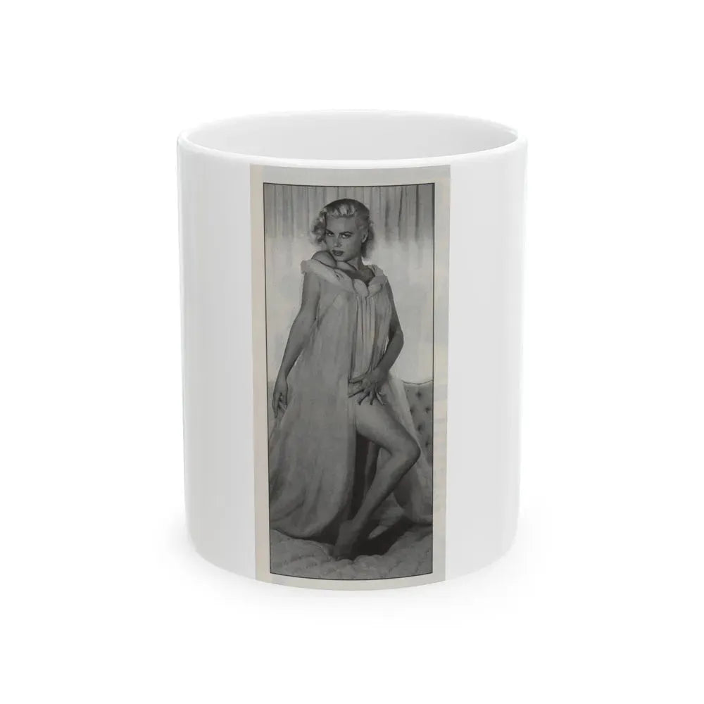Jeanne Carmen #146 - Celebrity Sleuth Magazine B&W Photo Cropped (Vintage Female Icon) White Coffee Mug 11oz - Go Mug Yourself
