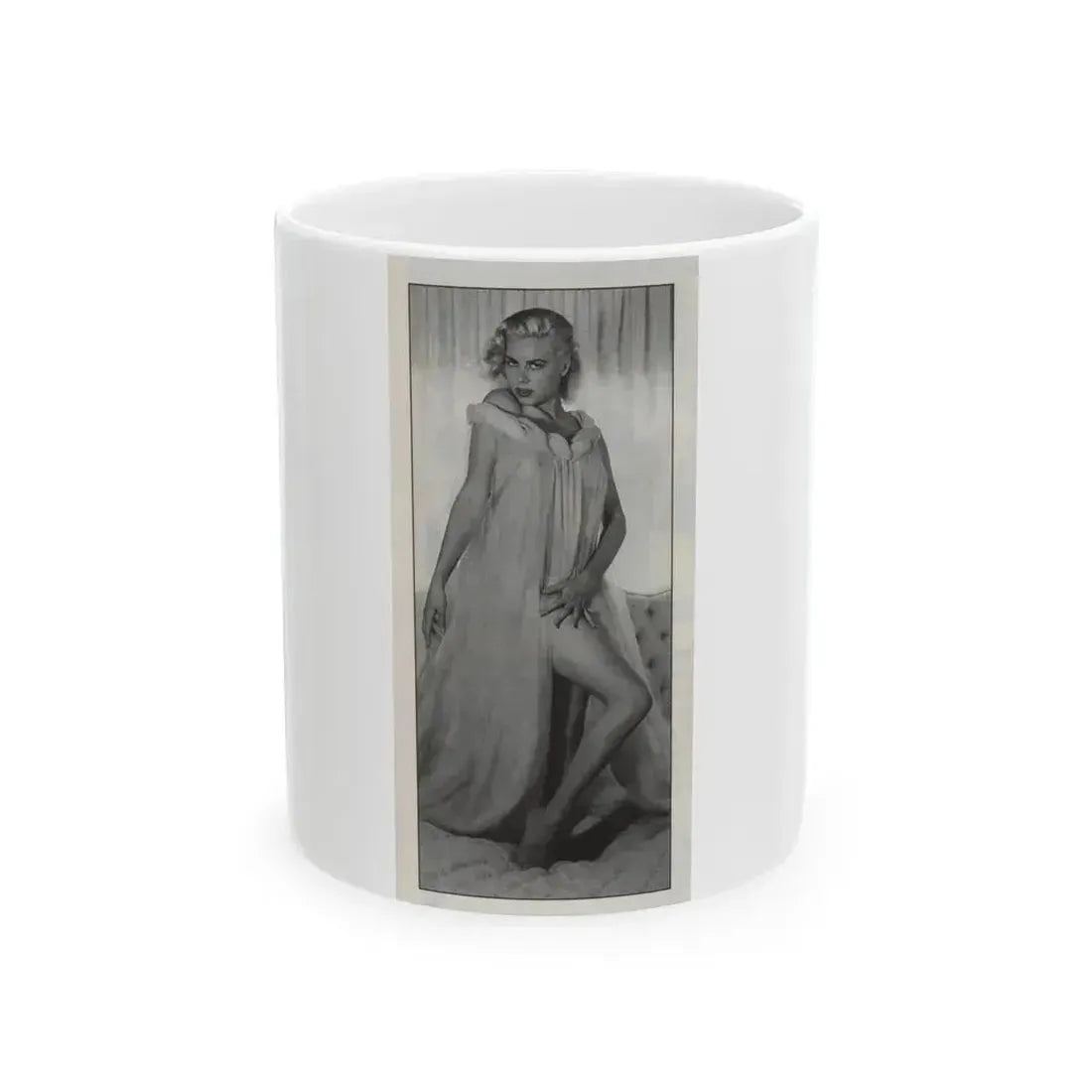 Jeanne Carmen #146 - Celebrity Sleuth Magazine B&W Photo Cropped (Vintage Female Icon) White Coffee Mug 11oz - Go Mug Yourself