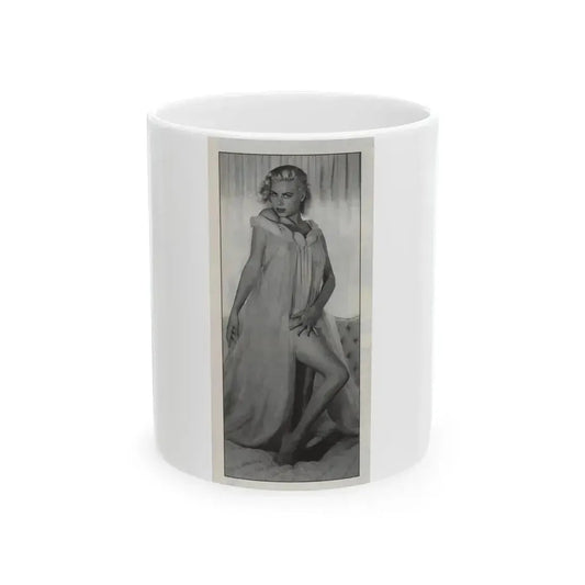 Jeanne Carmen #146 - Celebrity Sleuth Magazine B&W Photo Cropped (Vintage Female Icon) White Coffee Mug 11oz - Go Mug Yourself