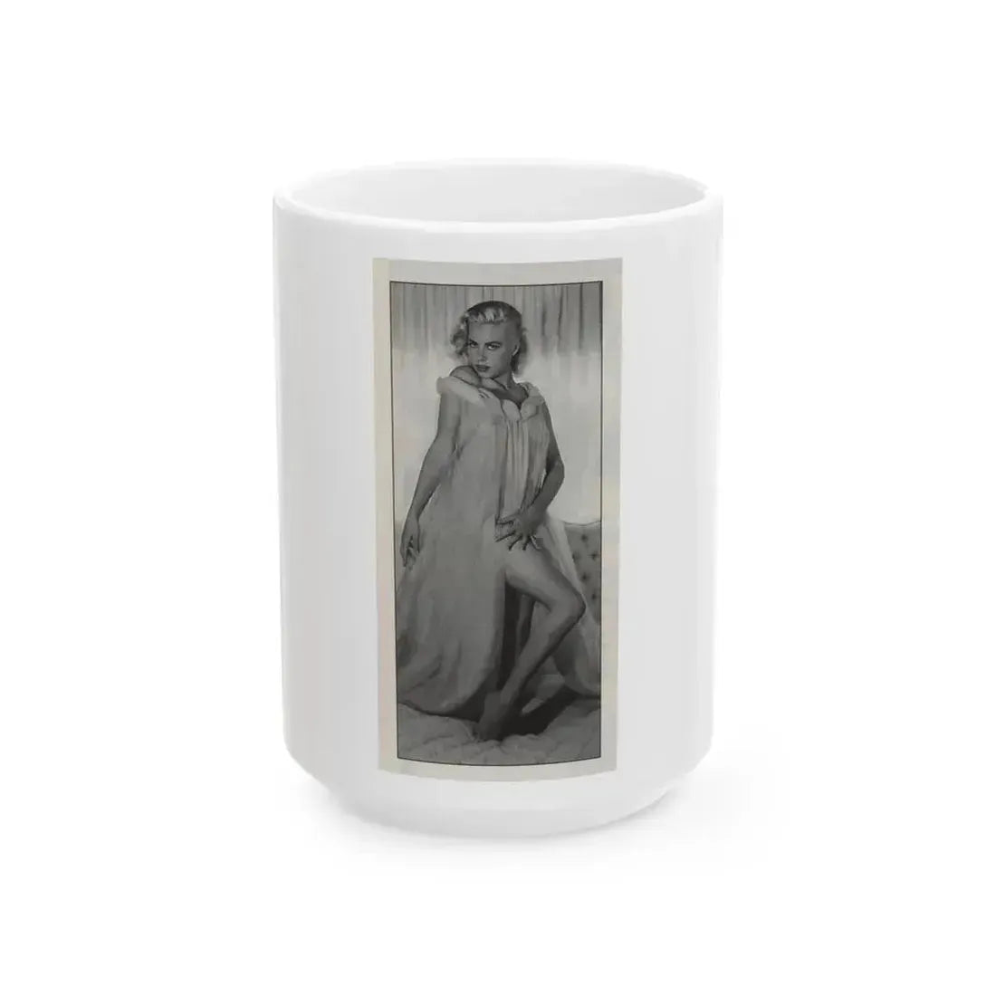 Jeanne Carmen #146 - Celebrity Sleuth Magazine B&W Photo Cropped (Vintage Female Icon) White Coffee Mug 15oz - Go Mug Yourself