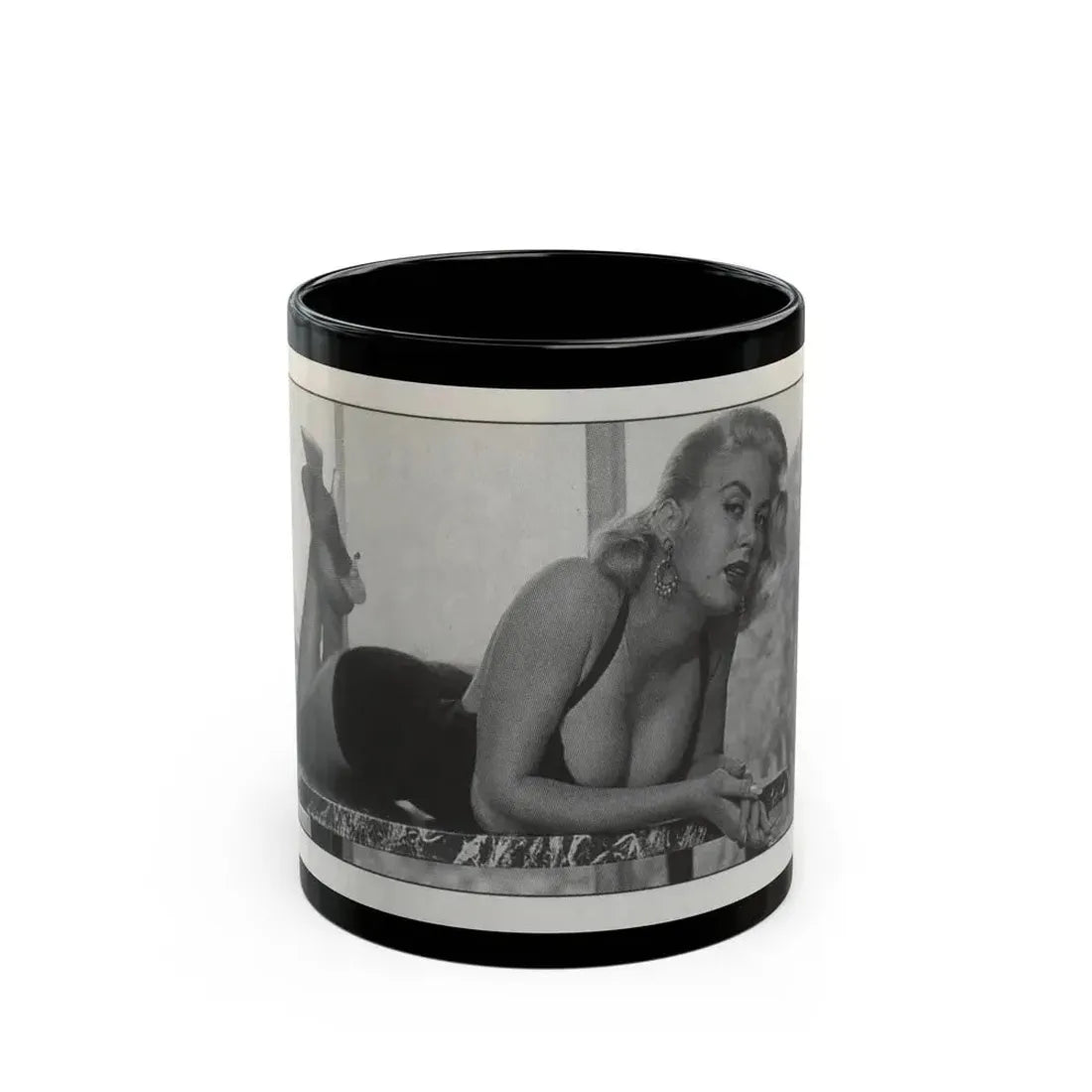 Jeanne Carmen #147 - Celebrity Sleuth Magazine B&W Photo Cropped (Vintage Female Icon) Black Coffee Mug 11oz - Go Mug Yourself