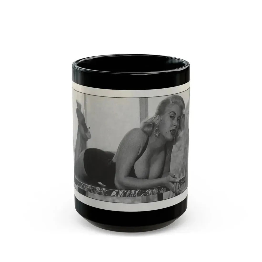 Jeanne Carmen #147 - Celebrity Sleuth Magazine B&W Photo Cropped (Vintage Female Icon) Black Coffee Mug 15oz - Go Mug Yourself