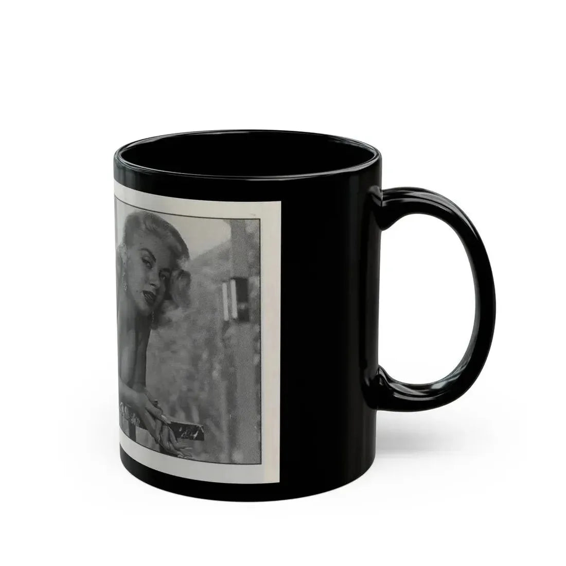 Jeanne Carmen #147 - Celebrity Sleuth Magazine B&W Photo Cropped (Vintage Female Icon) Black Coffee Mug - Go Mug Yourself