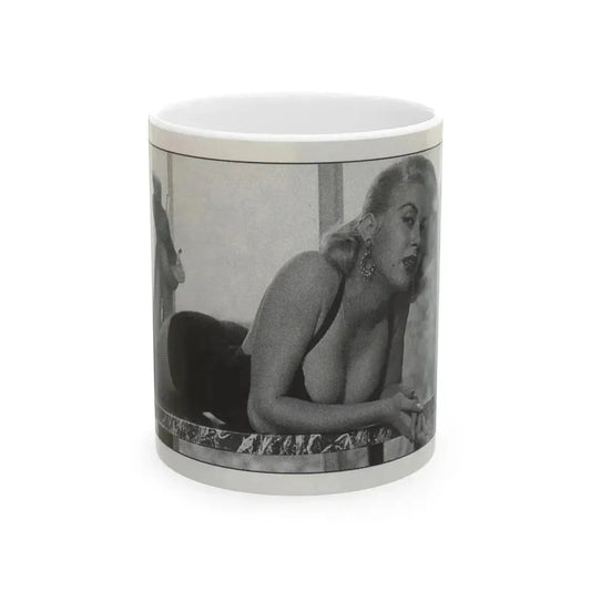 Jeanne Carmen #147 - Celebrity Sleuth Magazine B&W Photo Cropped (Vintage Female Icon) White Coffee Mug 11oz - Go Mug Yourself