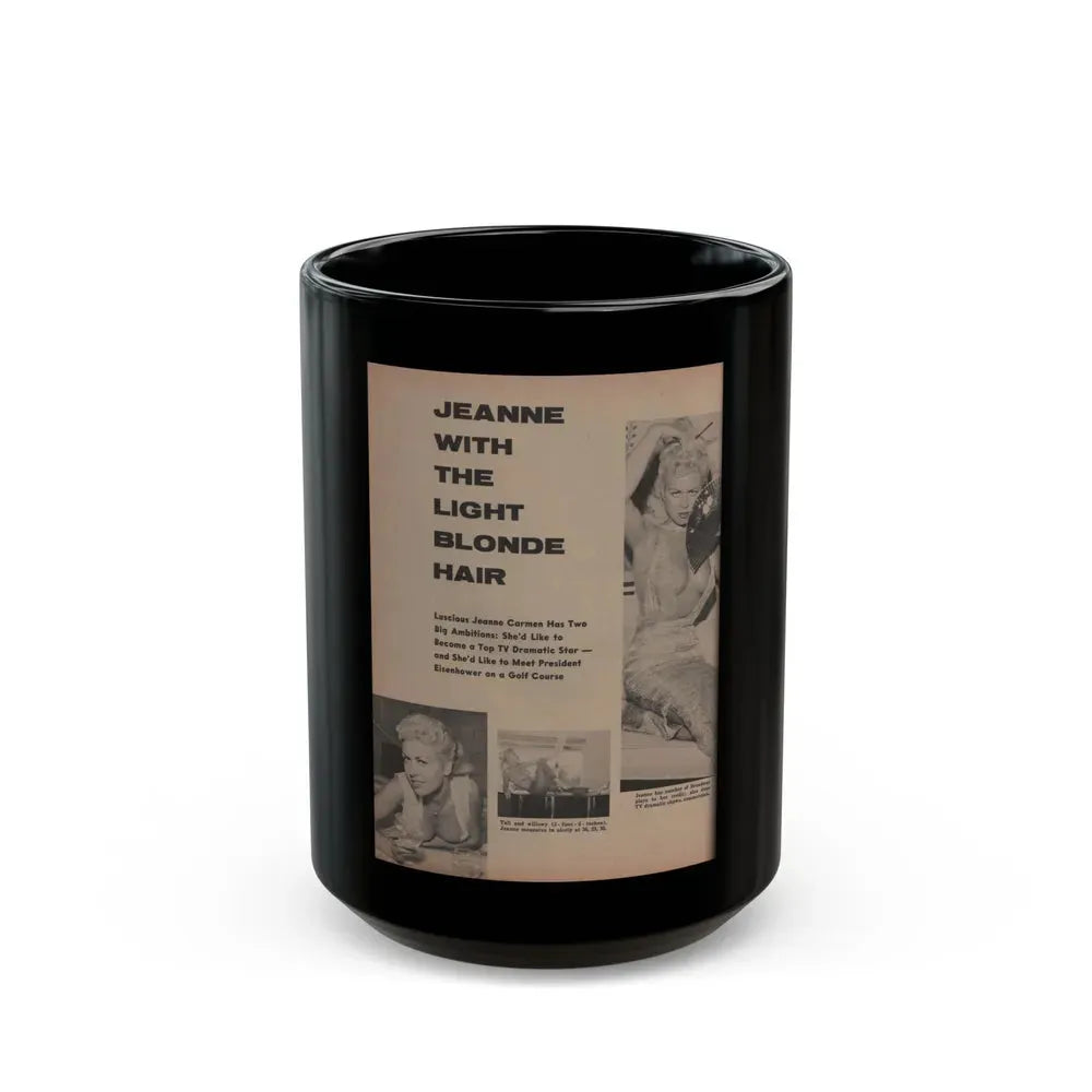 Jeanne Carmen #157 - Pages 36 Pages 1 of 4+3 B&W Photos & 3 Captions from Sir! Mag. April '60 (Vintage Female Icon) Black Coffee Mug 15oz - Go Mug Yourself