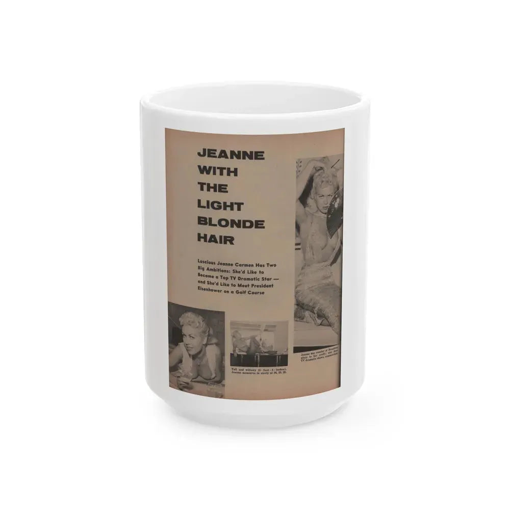 Jeanne Carmen #157 - Pages 36 Pages 1 of 4+3 B&W Photos & 3 Captions from Sir! Mag. April '60 (Vintage Female Icon) White Coffee Mug 15oz - Go Mug Yourself