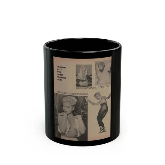 Jeanne Carmen #159 - Pages 38 Pages 3 of 4+4 B&W Photos & 3 Captions from Sir! Mag. April '60 (Vintage Female Icon) Black Coffee Mug 11oz - Go Mug Yourself
