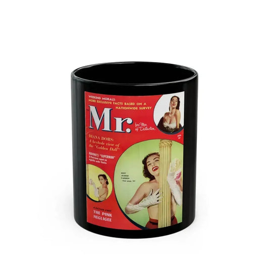 Jeanne Carmen #161 - Jeanne on Front Cover in Color & inside spread from Mr. Magazine Aug. '59 & inside spread (Vintage Female Icon) Black Coffee Mug 11oz - Go Mug Yourself