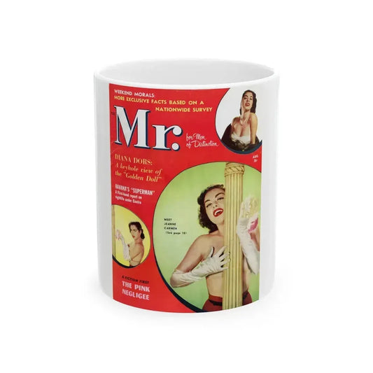 Jeanne Carmen #161 - Jeanne on Front Cover in Color & inside spread from Mr. Magazine Aug. '59 & inside spread (Vintage Female Icon) White Coffee Mug 11oz - Go Mug Yourself