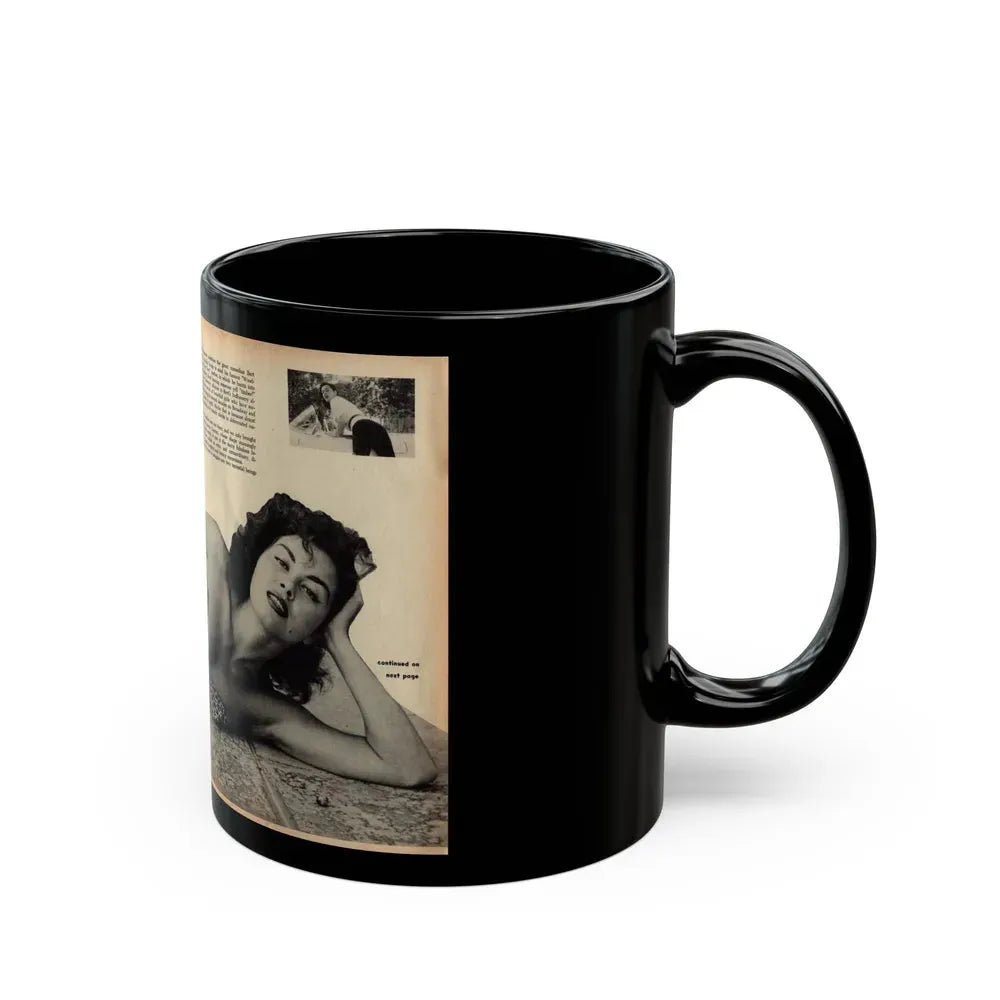 Jeanne Carmen #162 - Pages 18 & 19 Pages 1+2 of 4 with, 2 Page B&W Centerfold & 2 Small B&W Pics from Mr. Mag. Aug. '59 (Vintage Female Icon) Black Coffee Mug - Go Mug Yourself