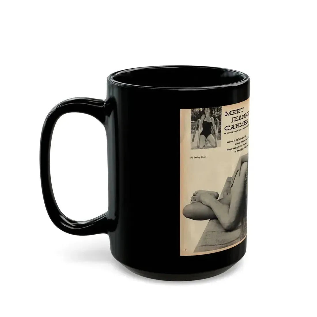 Jeanne Carmen #162 - Pages 18 & 19 Pages 1+2 of 4 with, 2 Page B&W Centerfold & 2 Small B&W Pics from Mr. Mag. Aug. '59 (Vintage Female Icon) Black Coffee Mug - Go Mug Yourself