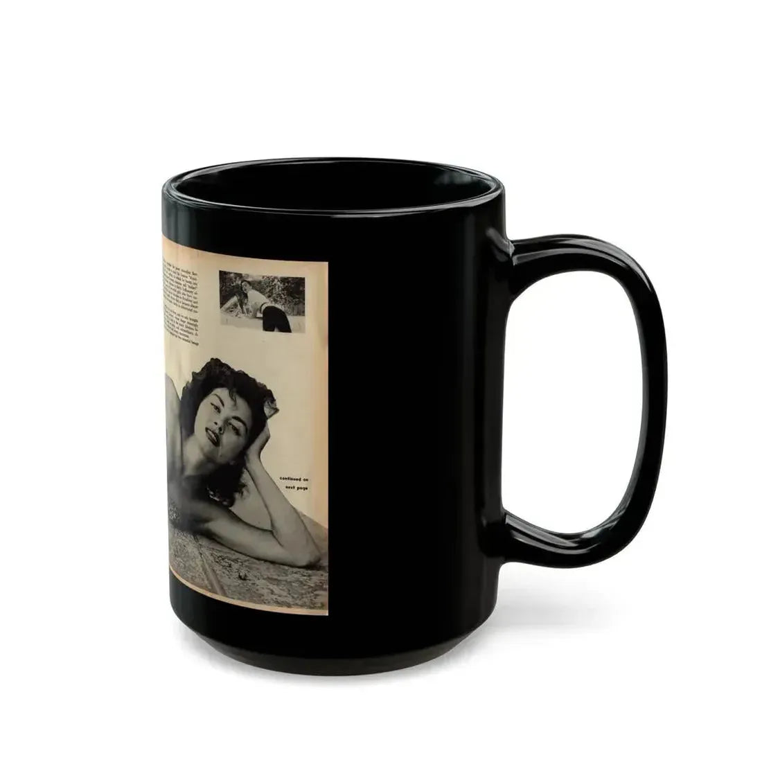 Jeanne Carmen #162 - Pages 18 & 19 Pages 1+2 of 4 with, 2 Page B&W Centerfold & 2 Small B&W Pics from Mr. Mag. Aug. '59 (Vintage Female Icon) Black Coffee Mug - Go Mug Yourself