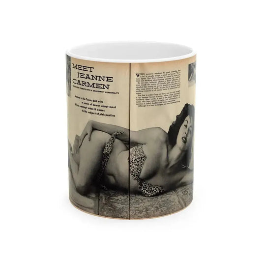 Jeanne Carmen #162 - Pages 18 & 19 Pages 1+2 of 4 with, 2 Page B&W Centerfold & 2 Small B&W Pics from Mr. Mag. Aug. '59 (Vintage Female Icon) White Coffee Mug 11oz - Go Mug Yourself