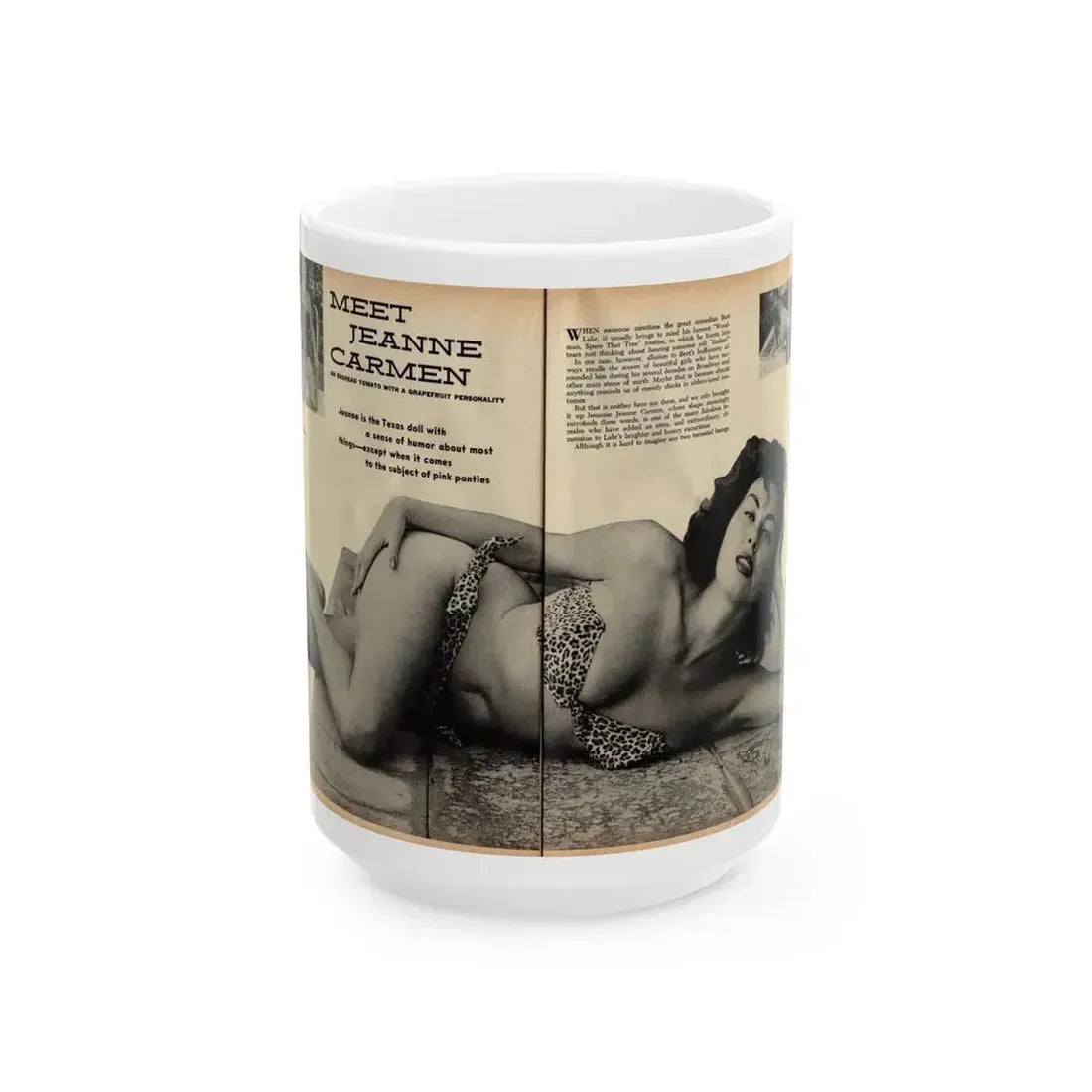 Jeanne Carmen #162 - Pages 18 & 19 Pages 1+2 of 4 with, 2 Page B&W Centerfold & 2 Small B&W Pics from Mr. Mag. Aug. '59 (Vintage Female Icon) White Coffee Mug 15oz - Go Mug Yourself