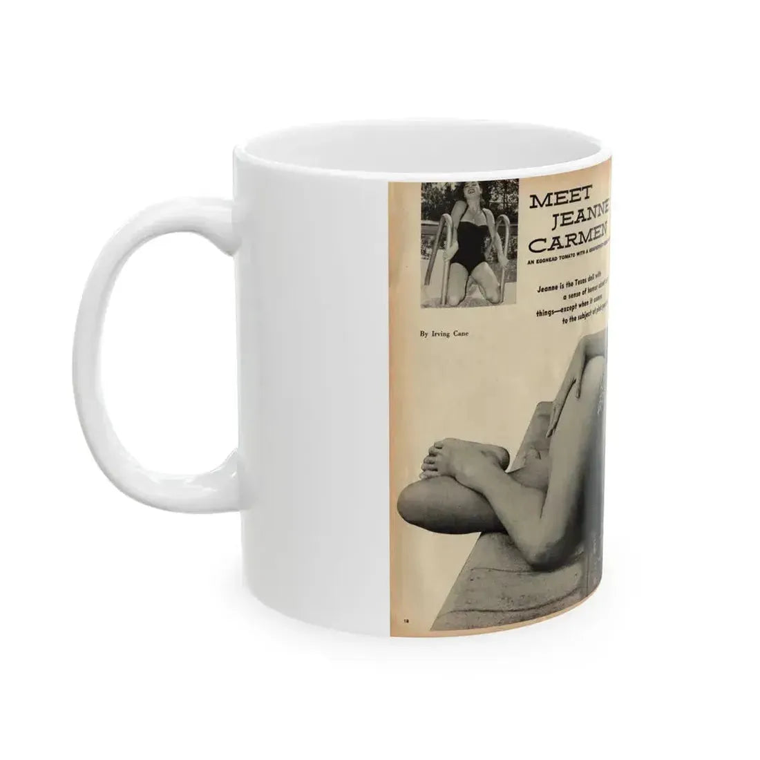 Jeanne Carmen #162 - Pages 18 & 19 Pages 1+2 of 4 with, 2 Page B&W Centerfold & 2 Small B&W Pics from Mr. Mag. Aug. '59 (Vintage Female Icon) White Coffee Mug - Go Mug Yourself