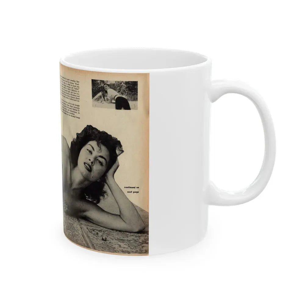 Jeanne Carmen #162 - Pages 18 & 19 Pages 1+2 of 4 with, 2 Page B&W Centerfold & 2 Small B&W Pics from Mr. Mag. Aug. '59 (Vintage Female Icon) White Coffee Mug - Go Mug Yourself